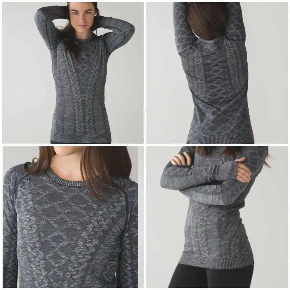 Lululemon Rest Less Pullover Size 2 Heather Black Ribbed Mid Layer Thumhole Grey